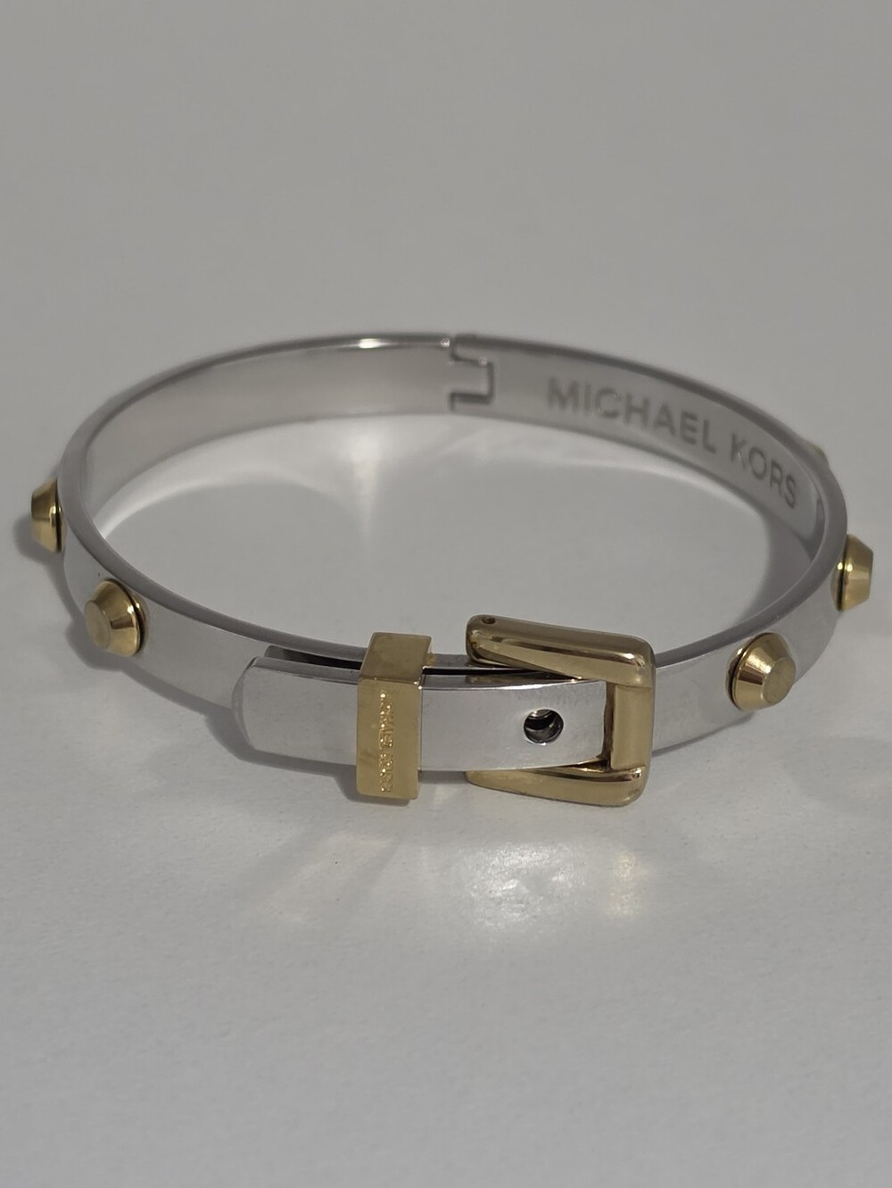 Michael Kors Two-Tone Silver and Gold Buckle Bangle Bracelet